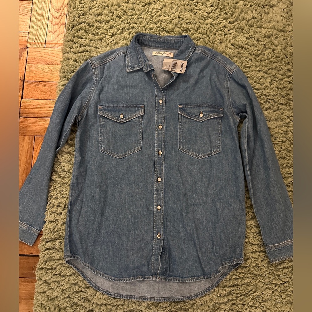 NWT Mavi Jeans Denim Western Ruffle Button Down Shirt Size Small - Picture 1 of 8